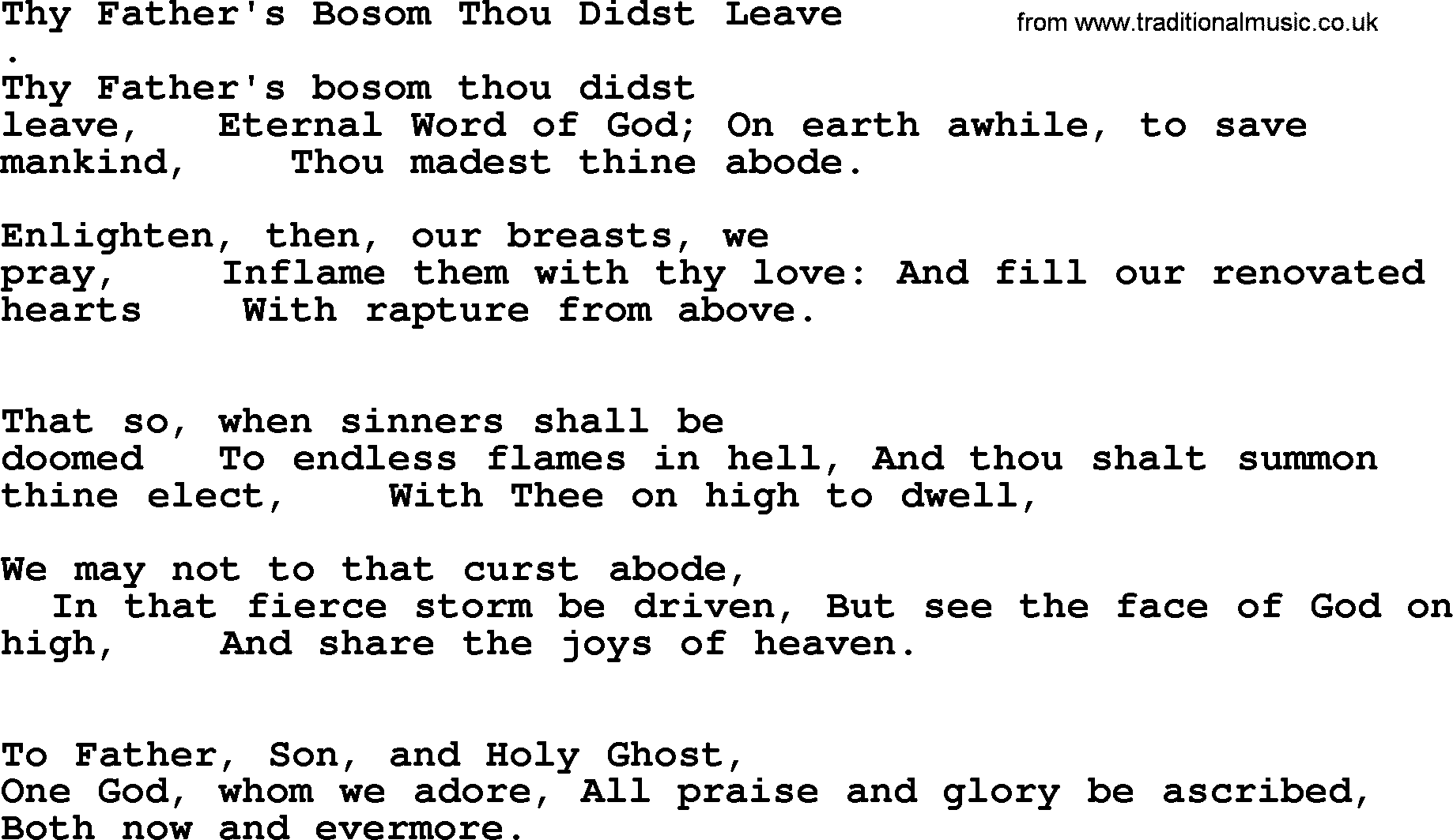 Advent Hymns, Hymn: Thy Father's Bosom Thou Didst Leave, lyrics with PDF