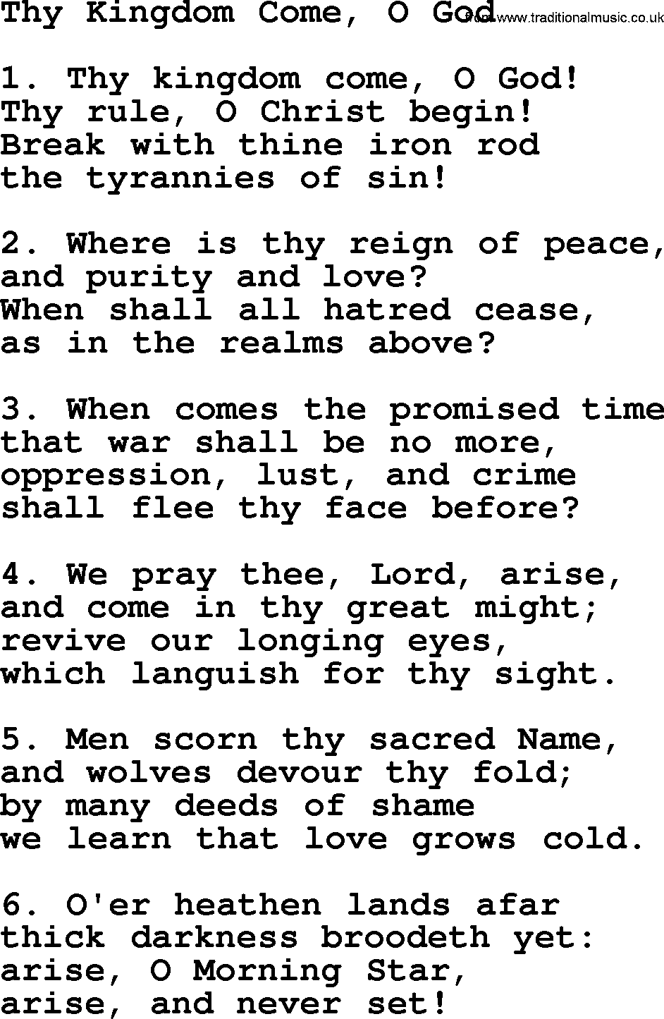 Advent Hymns, Hymn: Thy Kingdom Come, O God, lyrics with PDF