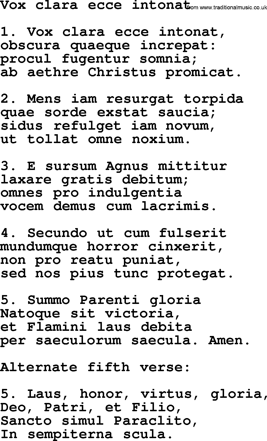 Advent Hymns, Hymn: Vox Clara Ecce Intonat, lyrics with PDF