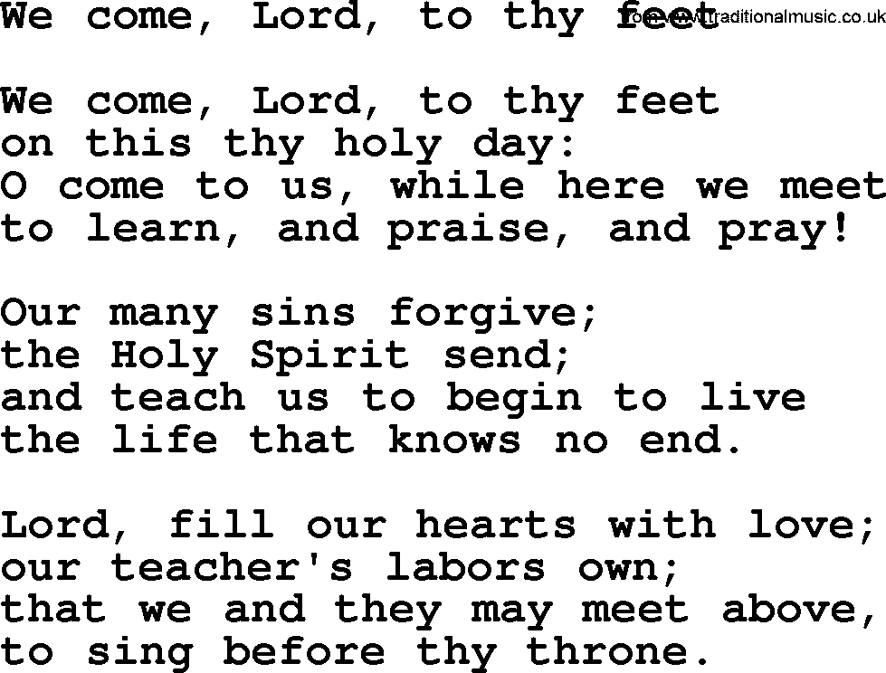 Advent Hymns, Hymn: We Come, Lord, To Thy Feet, lyrics with PDF