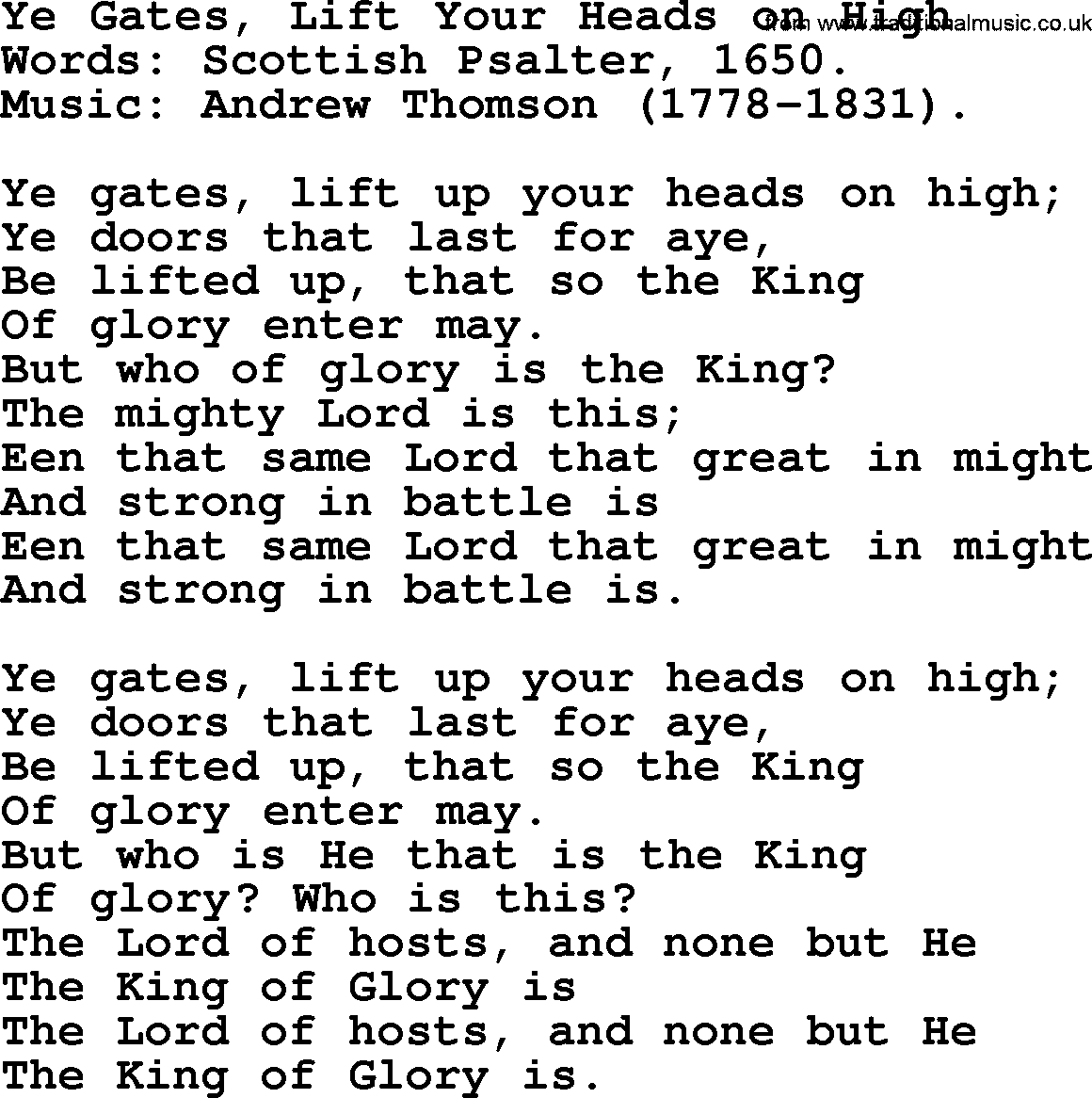 Advent Hymns, Hymn: Ye Gates, Lift Your Heads On High, lyrics with PDF
