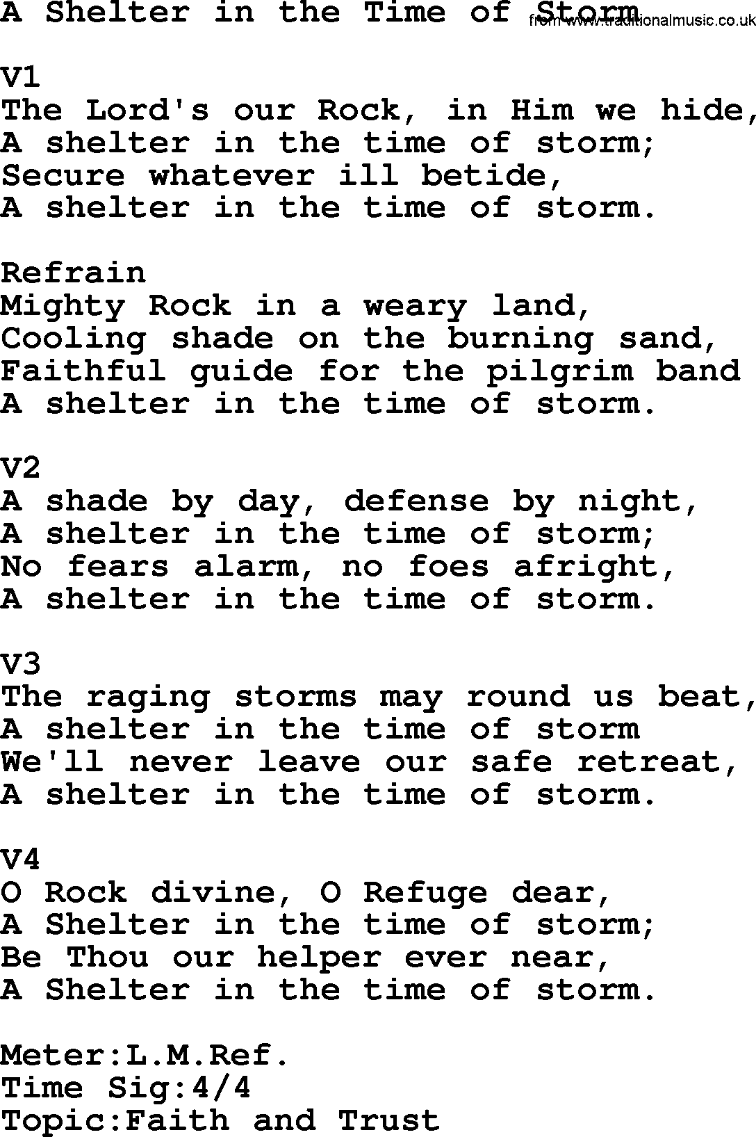 Adventist Hynms collection, Hymn: A Shelter In The Time Of Storm, lyrics with PDF
