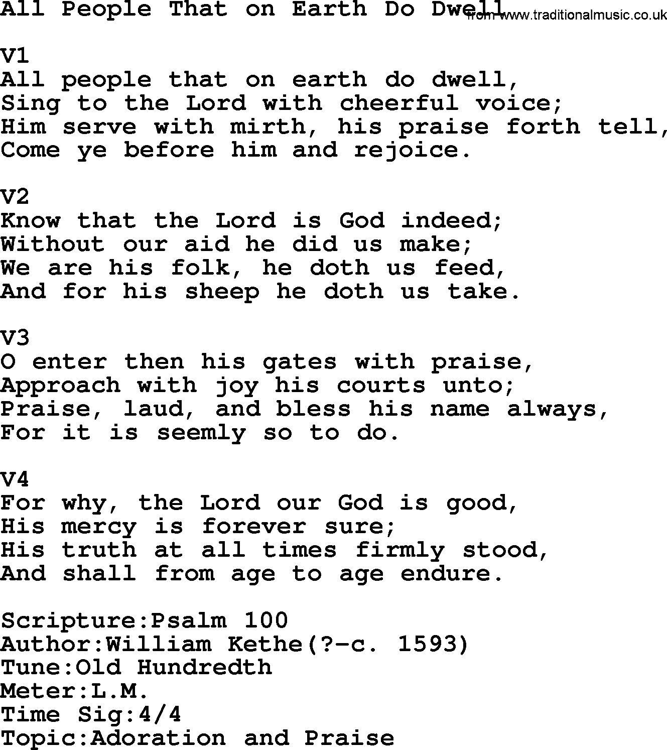 Adventist Hynms collection, Hymn: All People That On Earth Do Dwell, lyrics with PDF