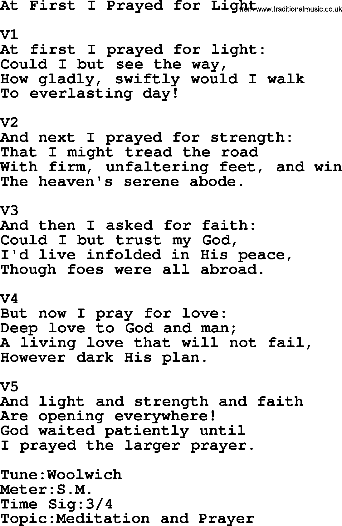 Adventist Hynms collection, Hymn: At First I Prayed For Light, lyrics with PDF