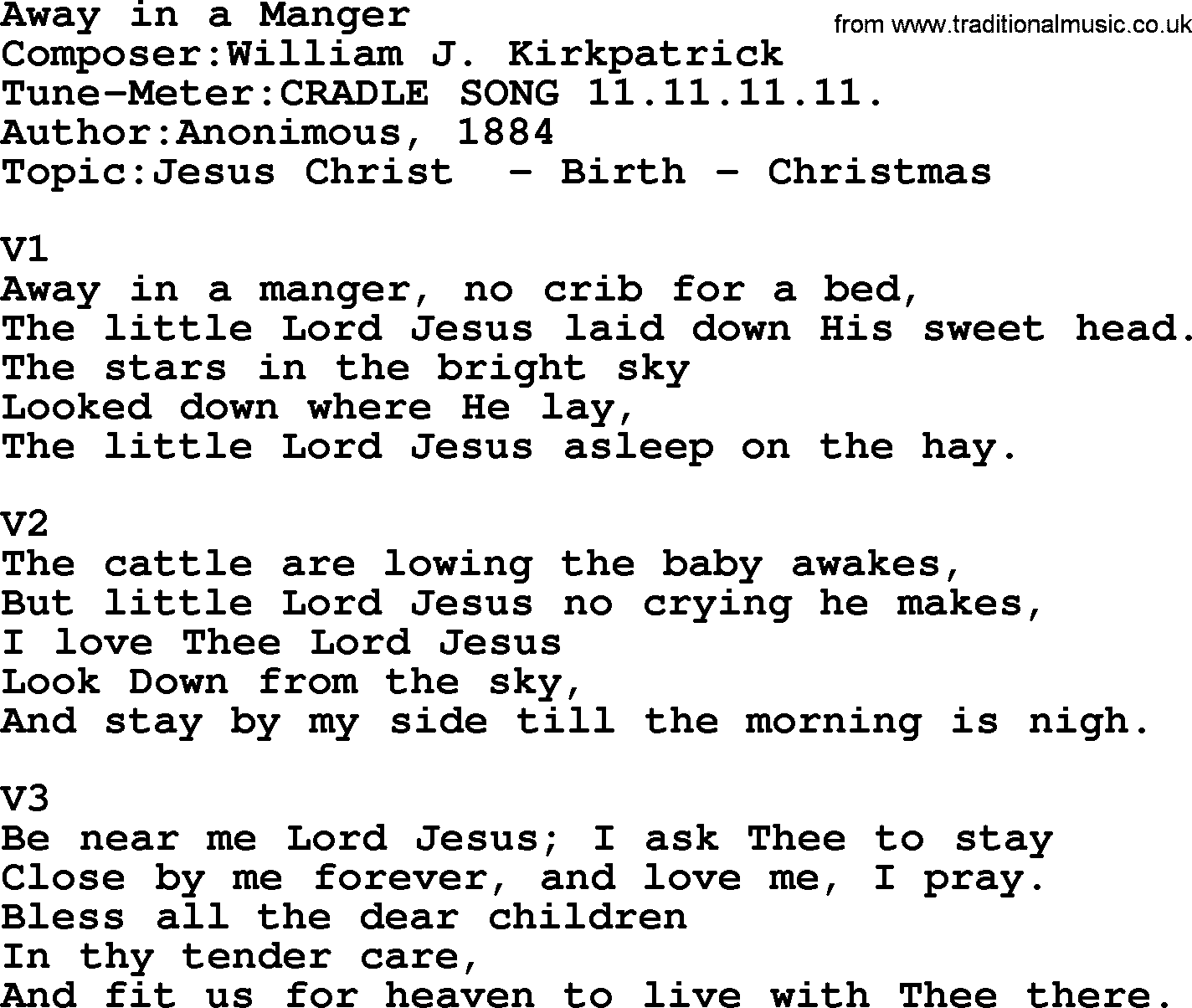 Adventist Hymn Away In A Manger Christian Song lyrics, with PDF