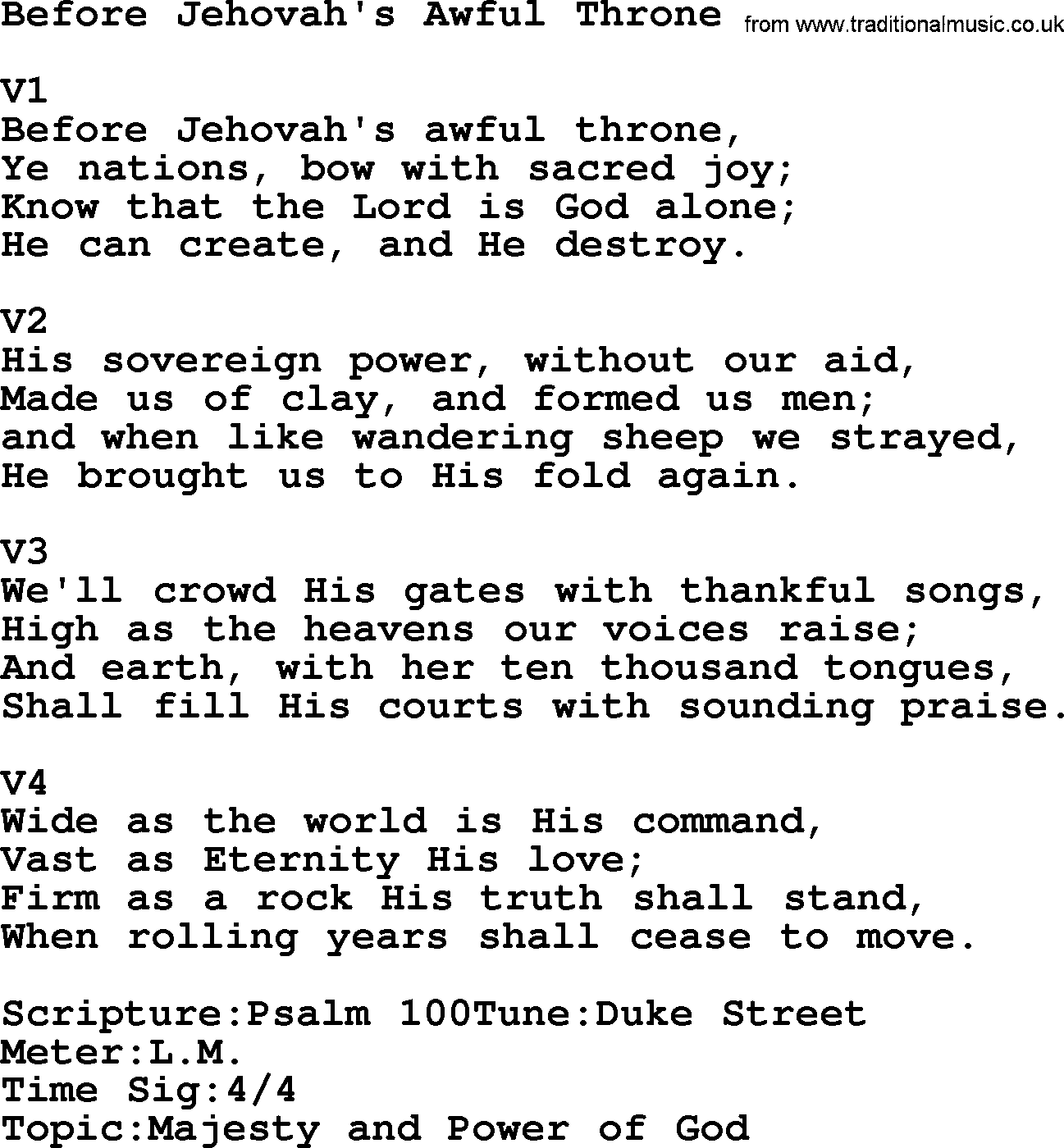 Adventist Hynms collection, Hymn: Before Jehovah's Awful Throne, lyrics with PDF