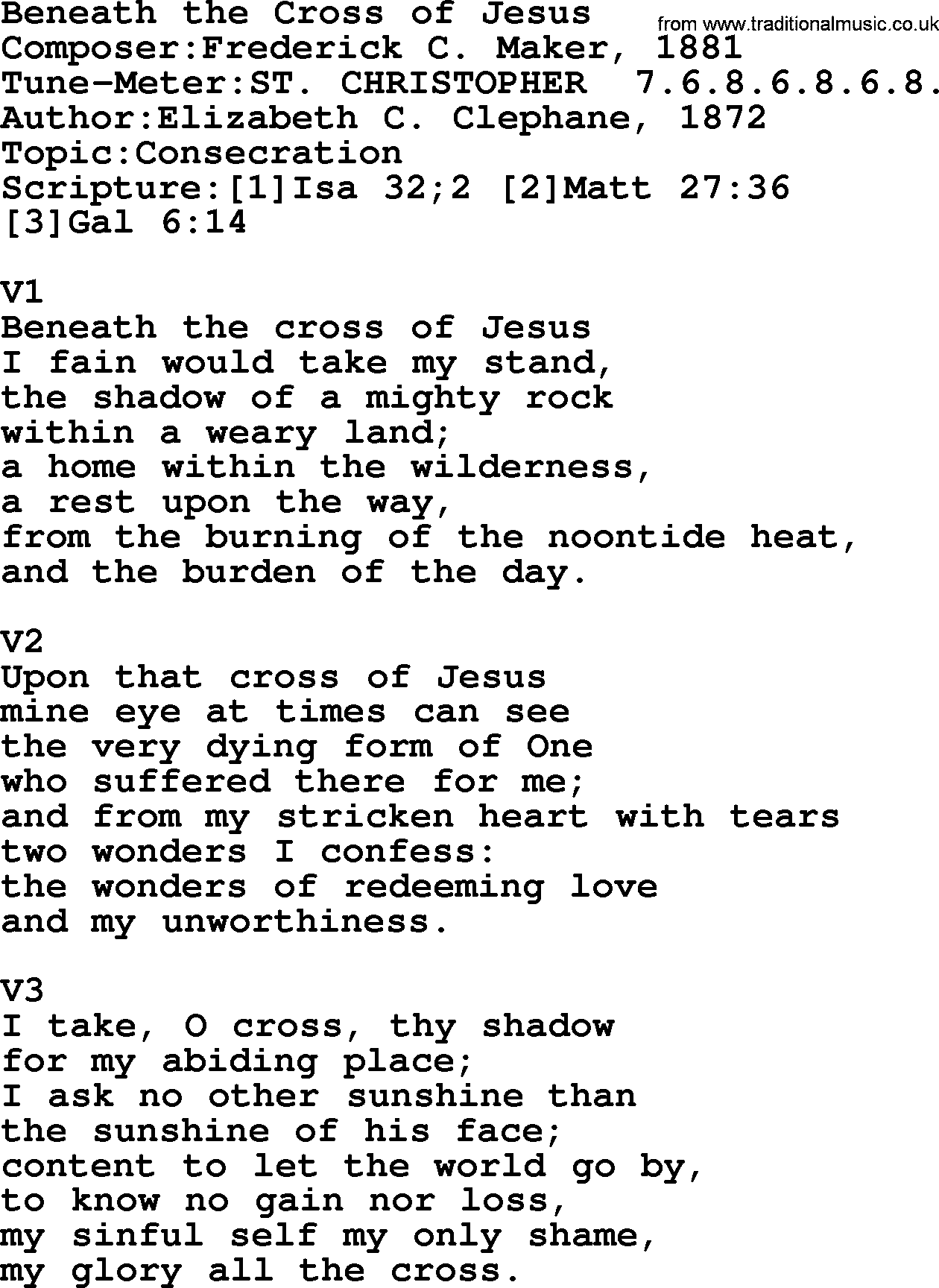 Adventist Hynms collection, Hymn: Beneath The Cross Of Jesus, lyrics with PDF