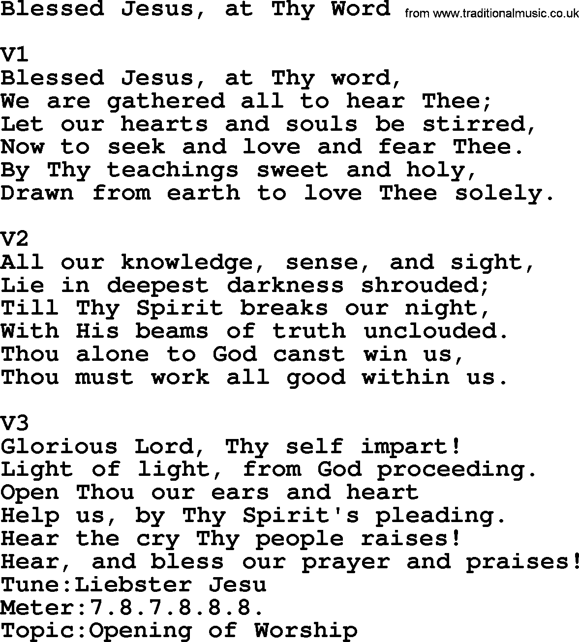 Adventist Hynms collection, Hymn: Blessed Jesus, At Thy Word, lyrics with PDF