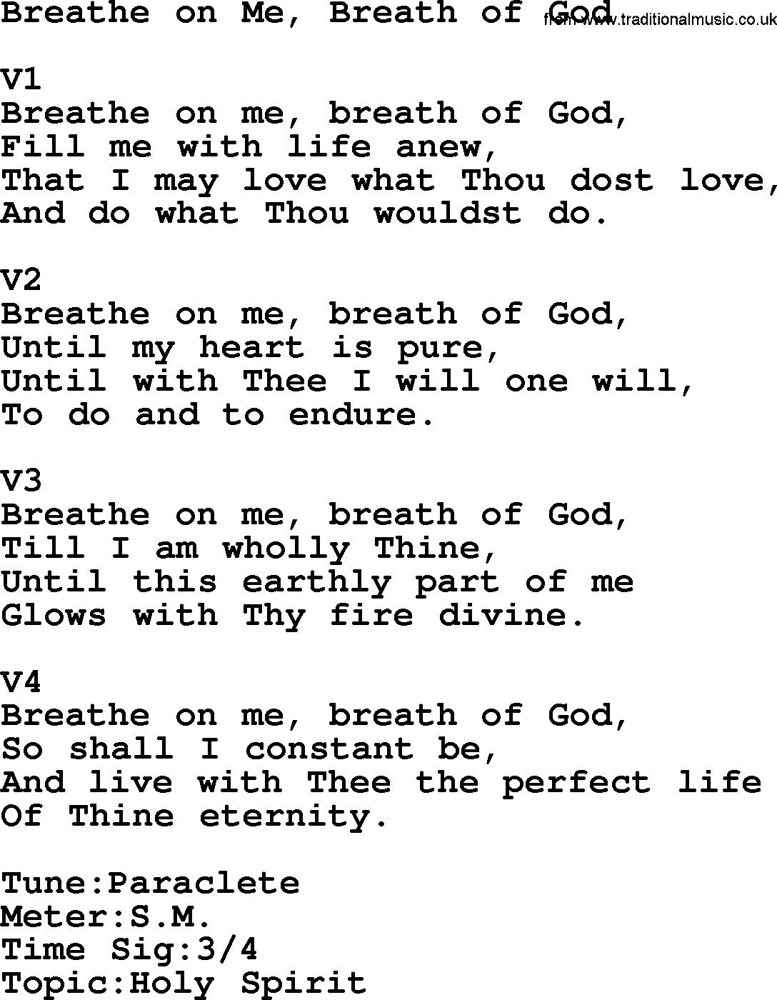 Adventist Hynms collection, Hymn: Breathe On Me, Breath Of God, lyrics with PDF