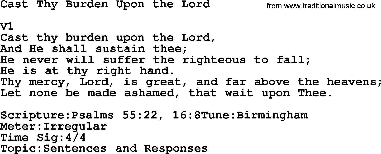 Adventist Hynms collection, Hymn: Cast Thy Burden Upon The Lord, lyrics with PDF