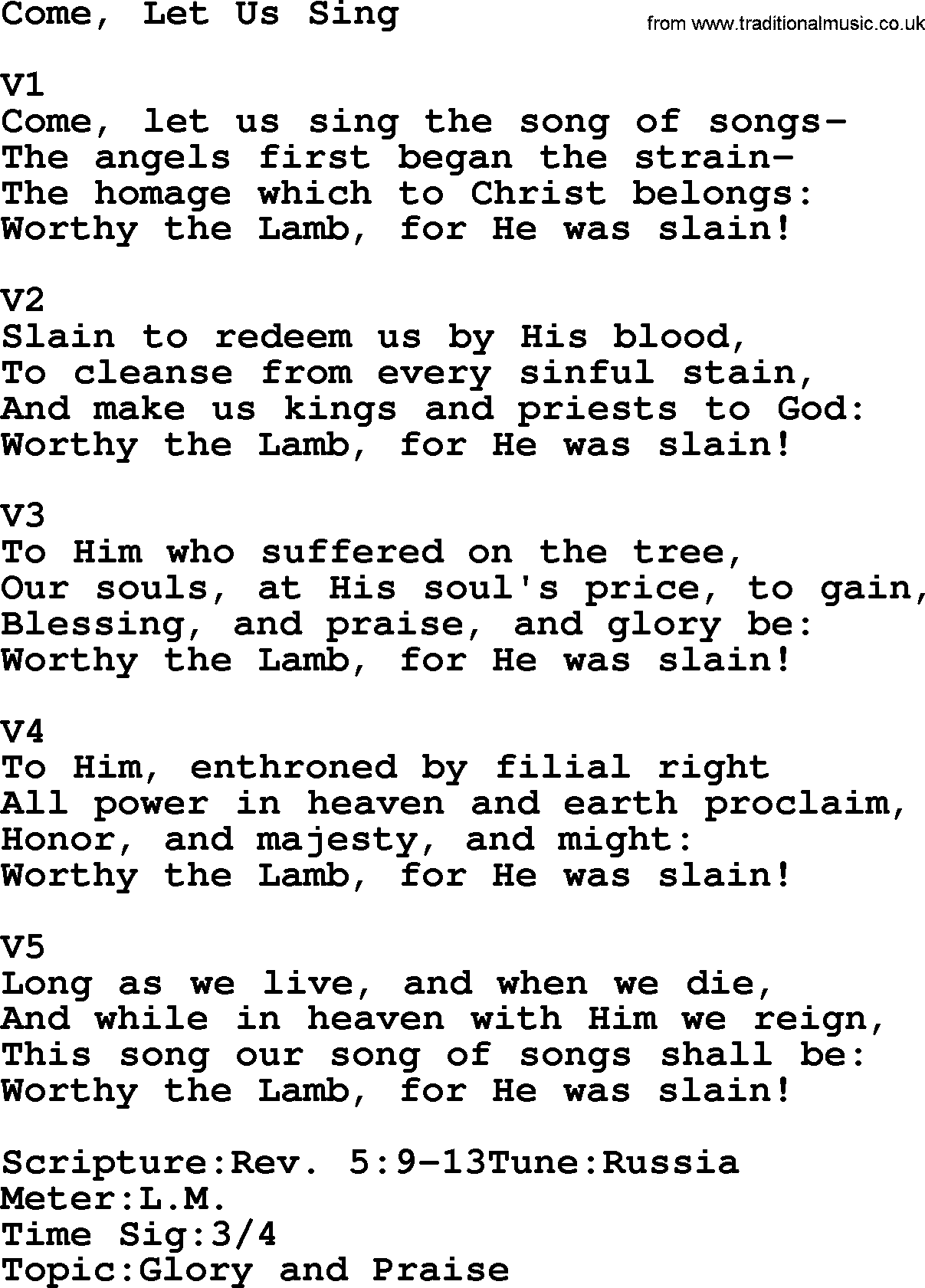 Adventist Hynms collection, Hymn: Come, Let Us Sing, lyrics with PDF