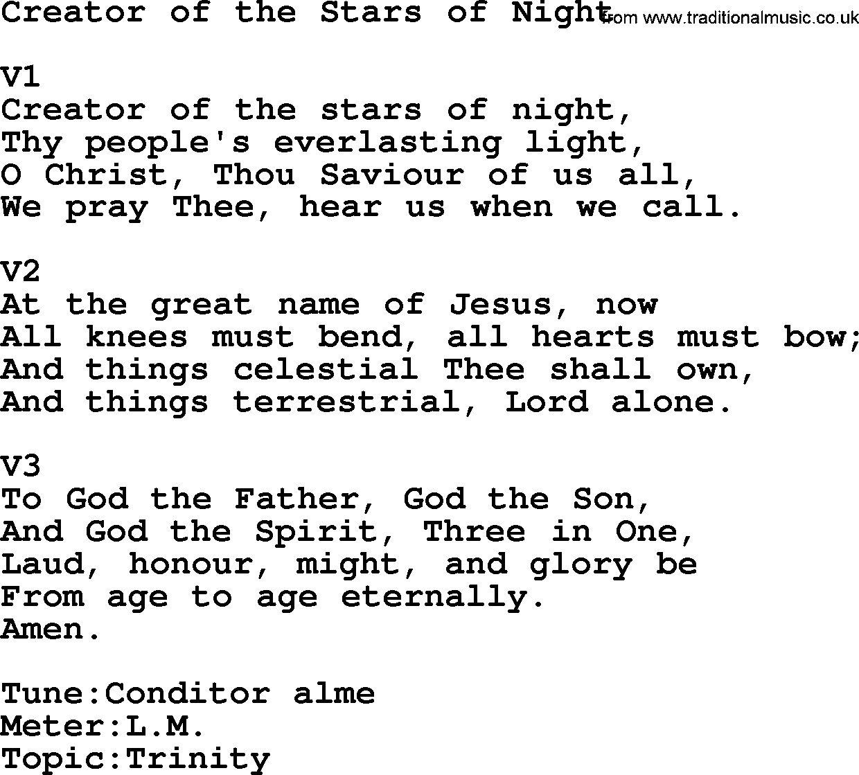 Adventist Hynms collection, Hymn: Creator Of The Stars Of Night, lyrics with PDF