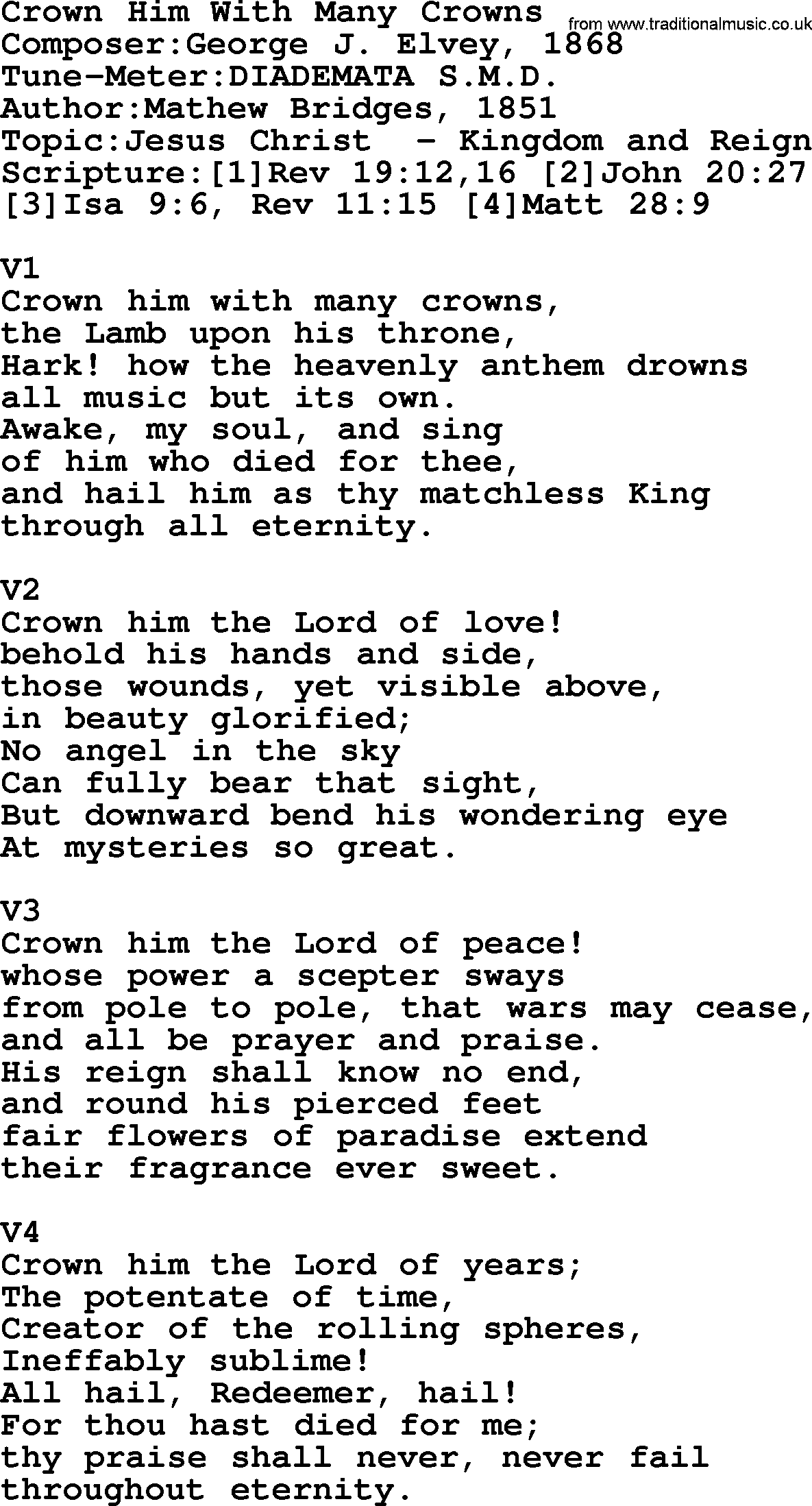 Adventist Hynms collection, Hymn: Crown Him With Many Crowns, lyrics with PDF