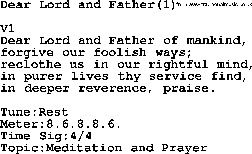 Adventist Hynms collection, Hymn: Dear Lord And Father(1), lyrics with PDF