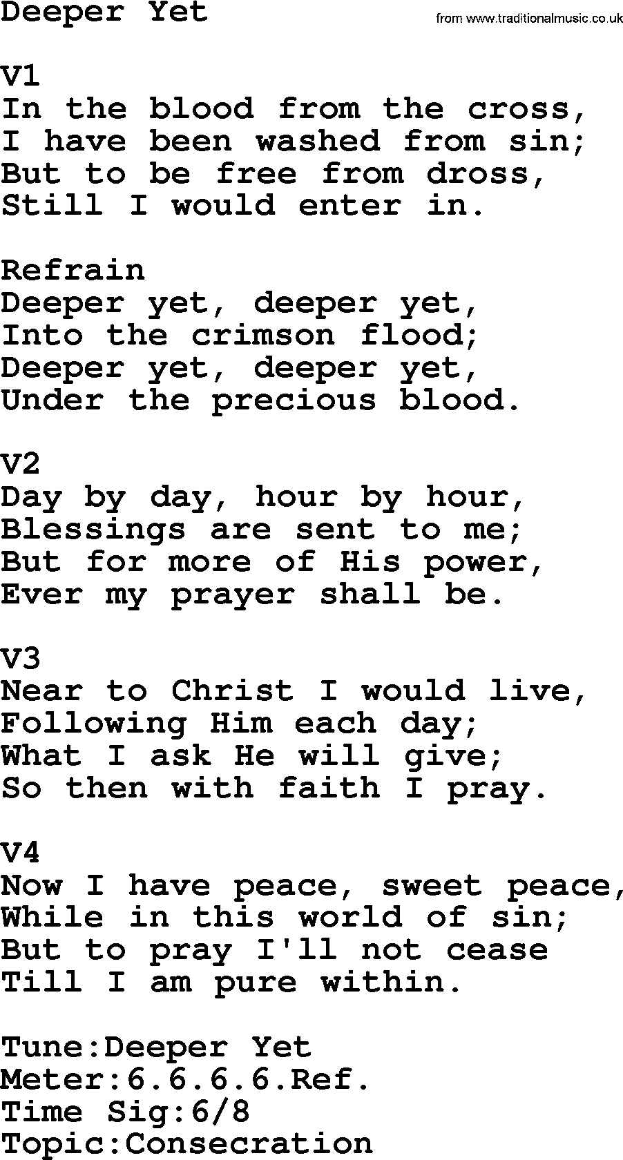 Adventist Hynms collection, Hymn: Deeper Yet, lyrics with PDF