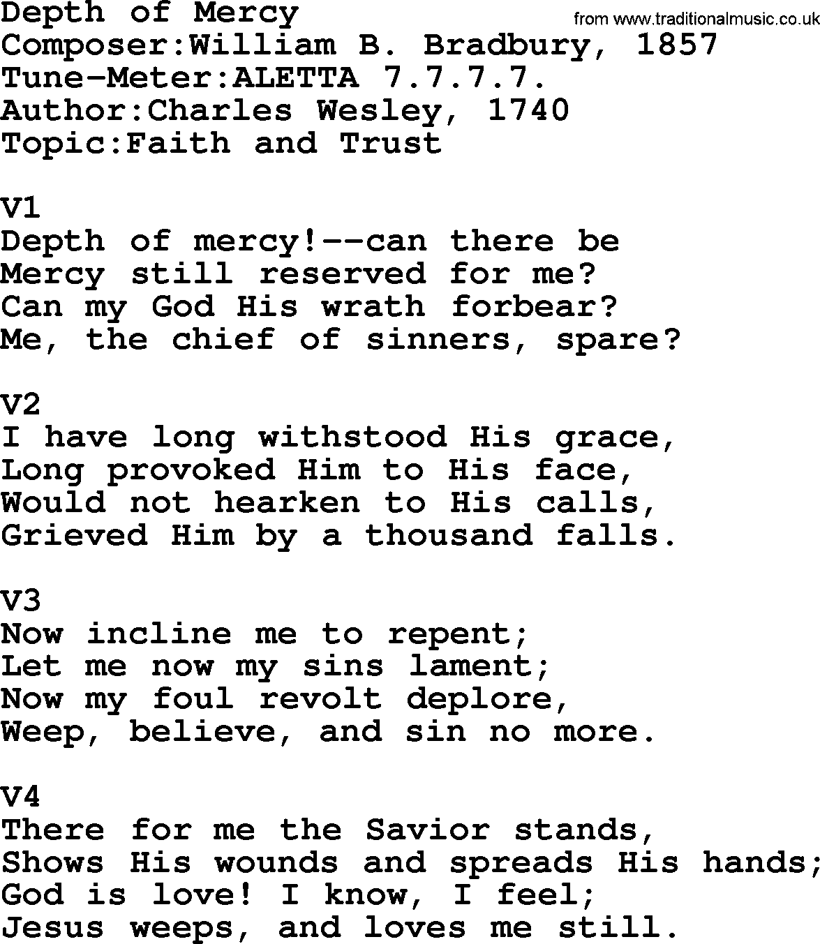 Adventist Hynms collection, Hymn: Depth Of Mercy, lyrics with PDF
