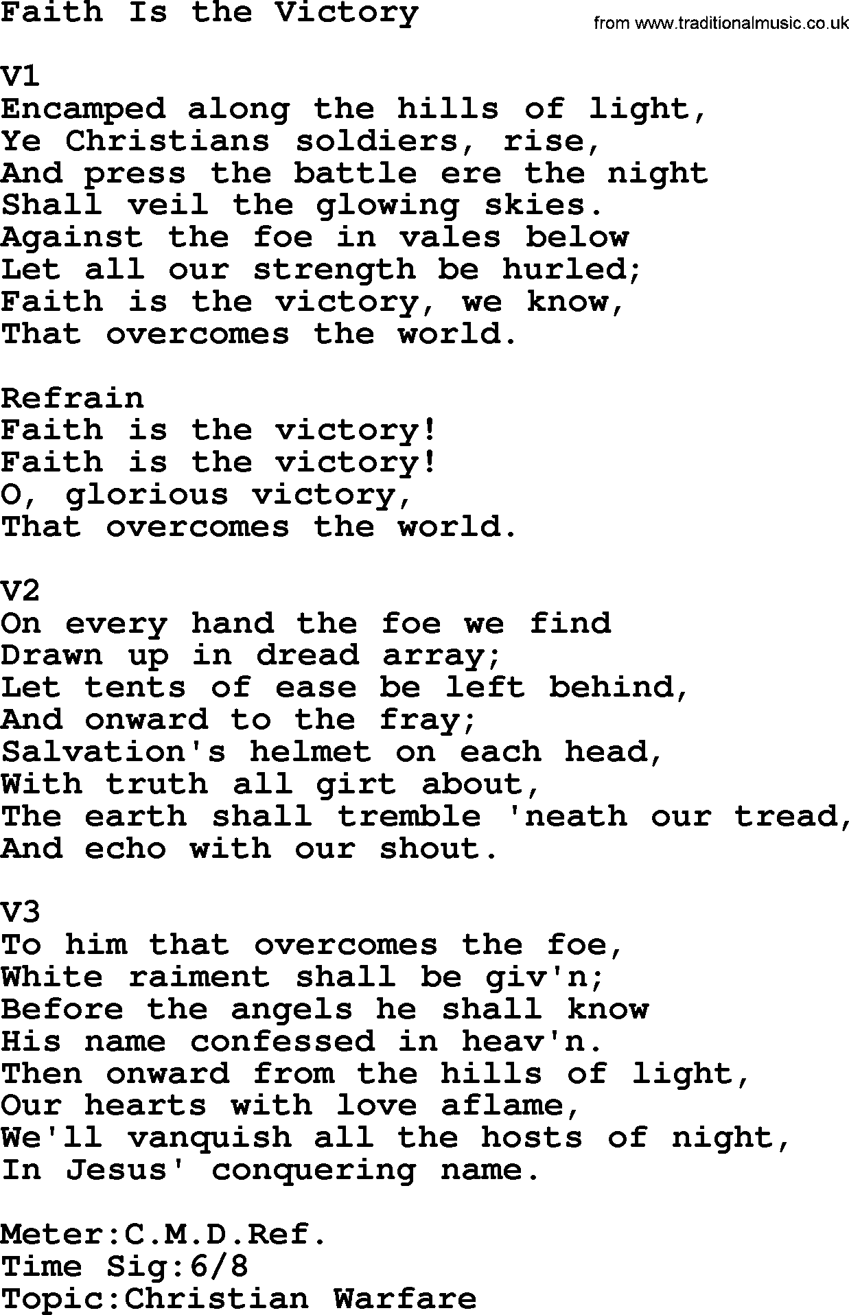 Adventist Hynms collection, Hymn: Faith Is The Victory, lyrics with PDF