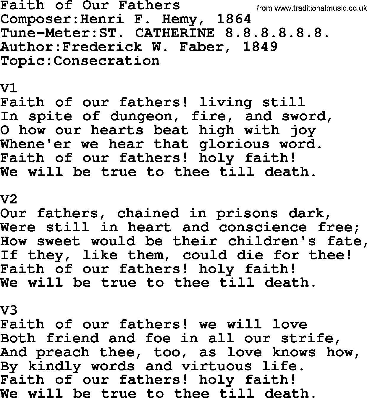 Adventist Hynms collection, Hymn: Faith Of Our Fathers, lyrics with PDF
