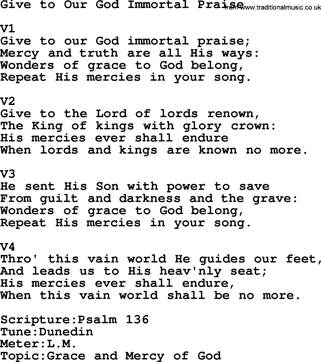 Adventist Hynms collection, Hymn: Give To Our God Immortal Praise, lyrics with PDF