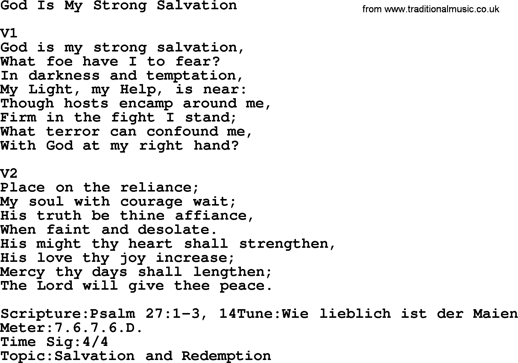 Adventist Hynms collection, Hymn: God Is My Strong Salvation, lyrics with PDF