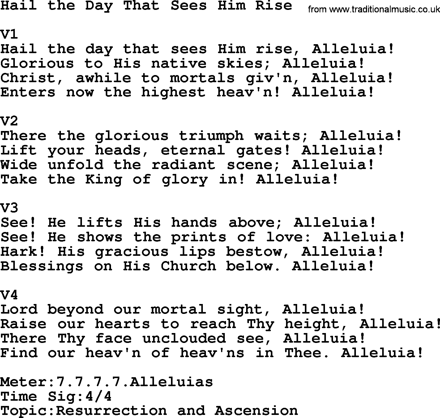 Adventist Hynms collection, Hymn: Hail The Day That Sees Him Rise, lyrics with PDF