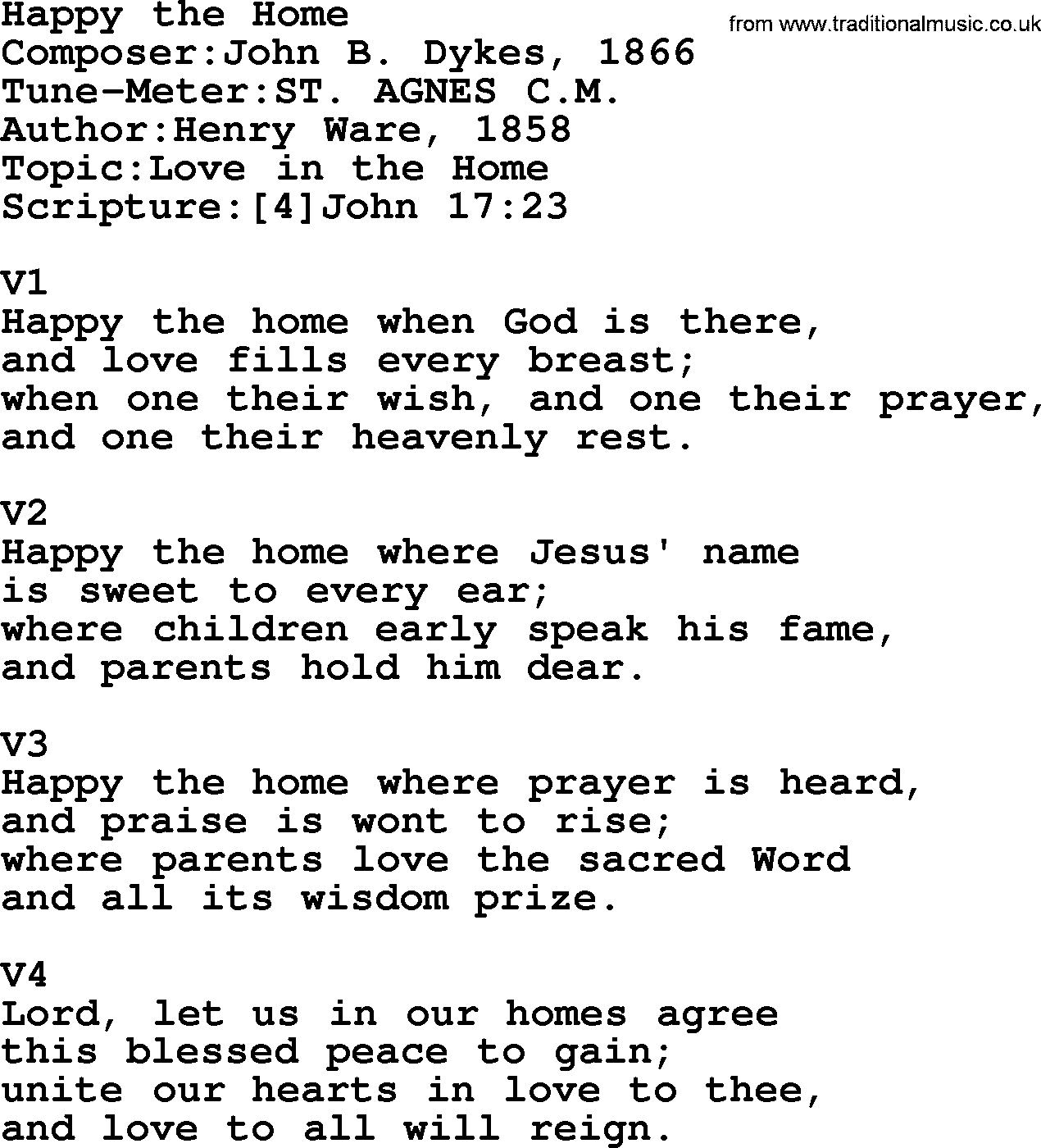 Adventist Hynms collection, Hymn: Happy The Home, lyrics with PDF