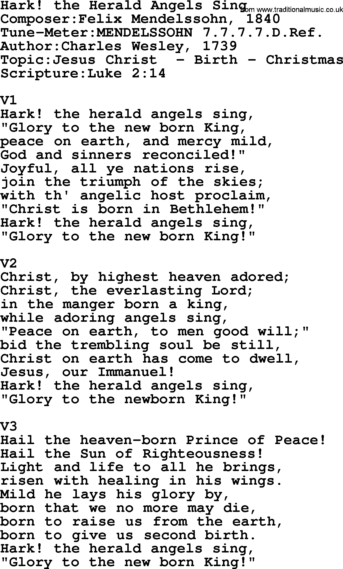 Adventist Hynms collection, Hymn: Hark! The Herald Angels Sing, lyrics with PDF