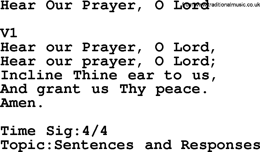 Adventist Hynms collection, Hymn: Hear Our Prayer, O Lord, lyrics with PDF