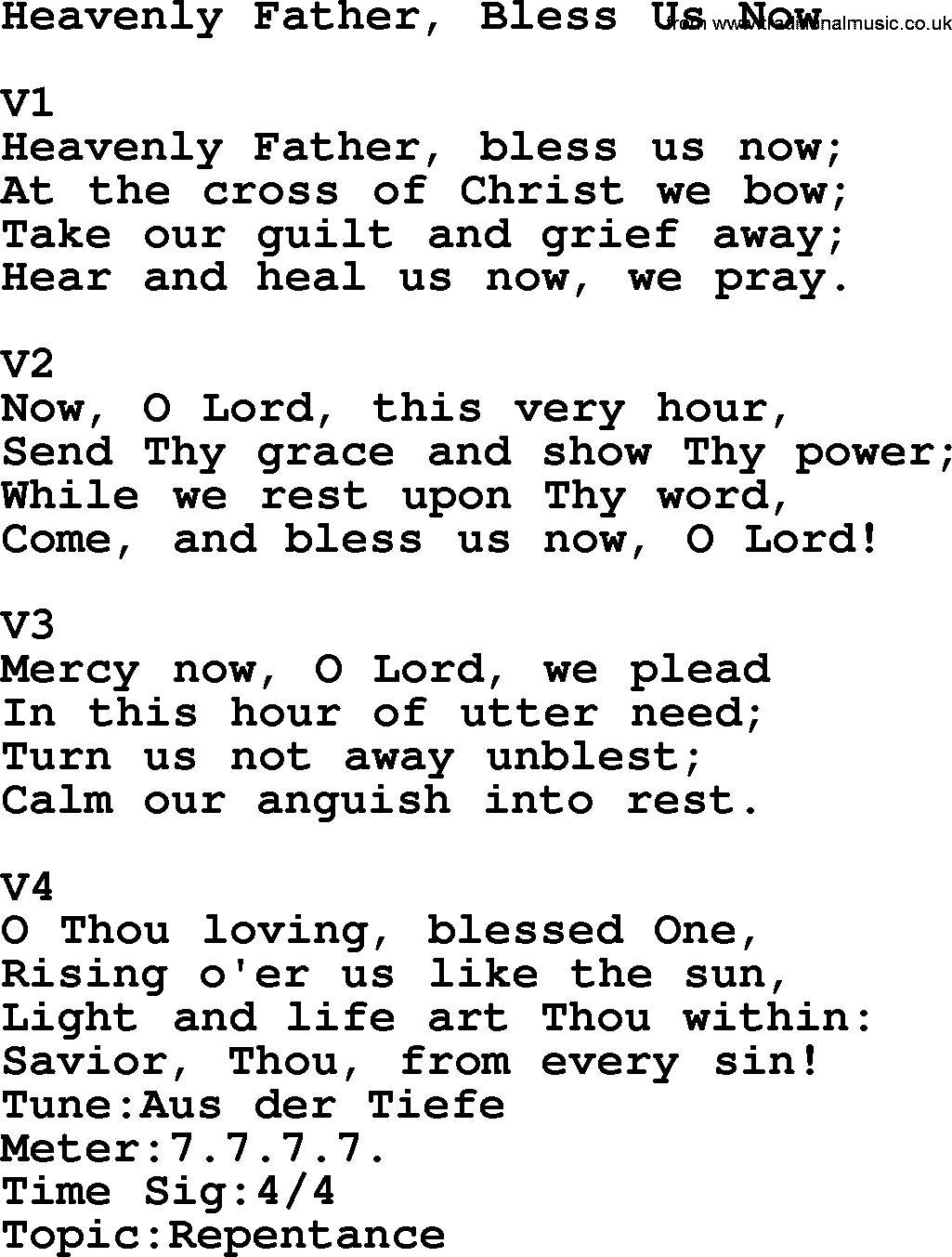 Adventist Hynms collection, Hymn: Heavenly Father, Bless Us Now, lyrics with PDF