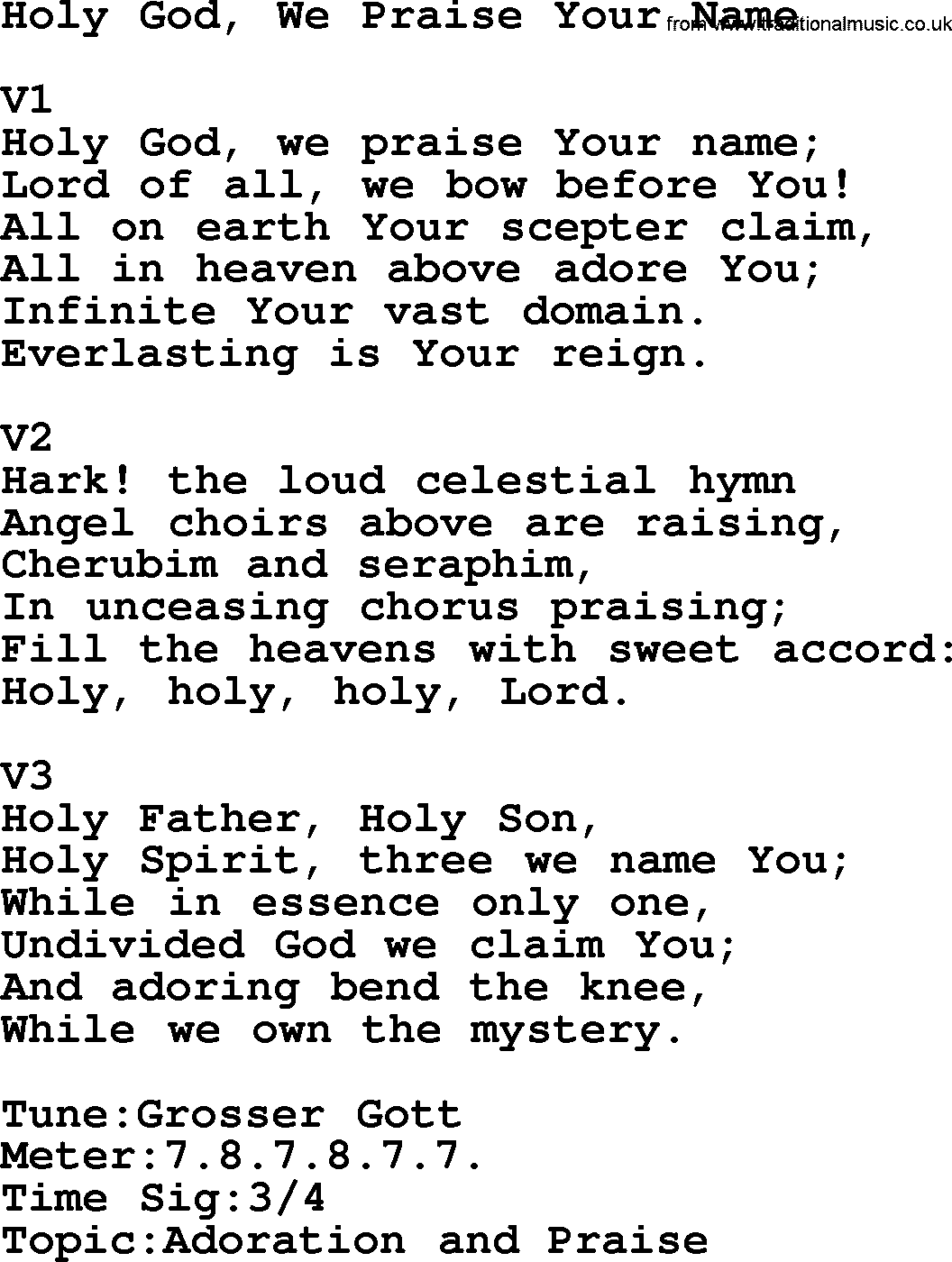 Adventist Hynms collection, Hymn: Holy God, We Praise Your Name, lyrics with PDF