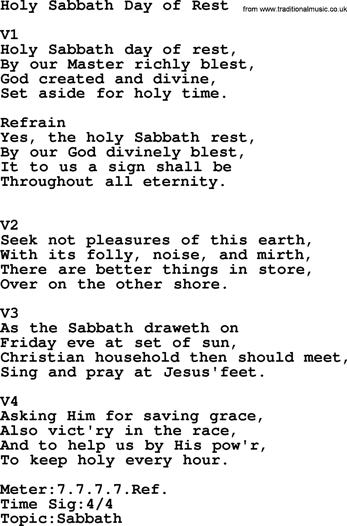 Adventist Hynms collection, Hymn: Holy Sabbath Day Of Rest, lyrics with PDF