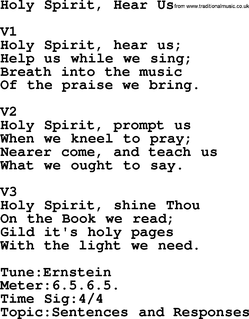 Adventist Hynms collection, Hymn: Holy Spirit, Hear Us, lyrics with PDF