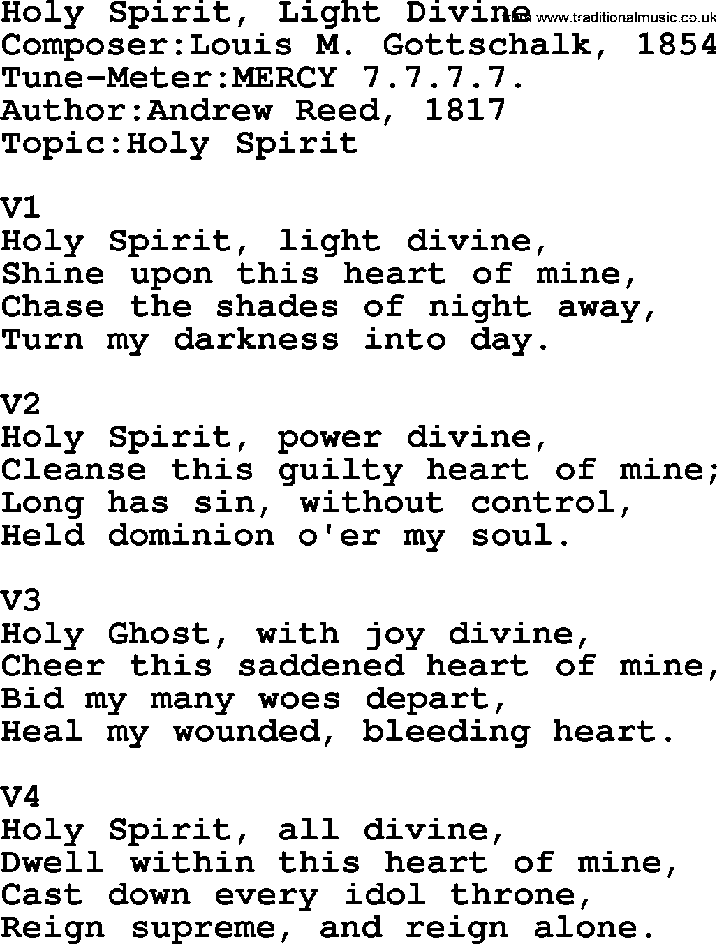Adventist Hynms collection, Hymn: Holy Spirit, Light Divine, lyrics with PDF