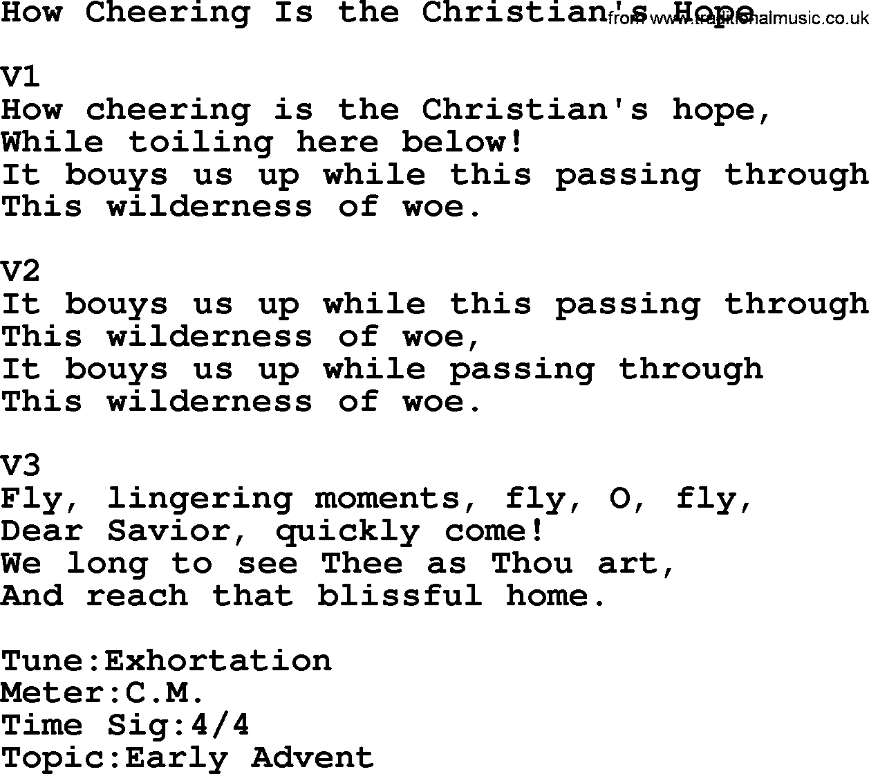 Adventist Hynms collection, Hymn: How Cheering Is The Christian's Hope, lyrics with PDF