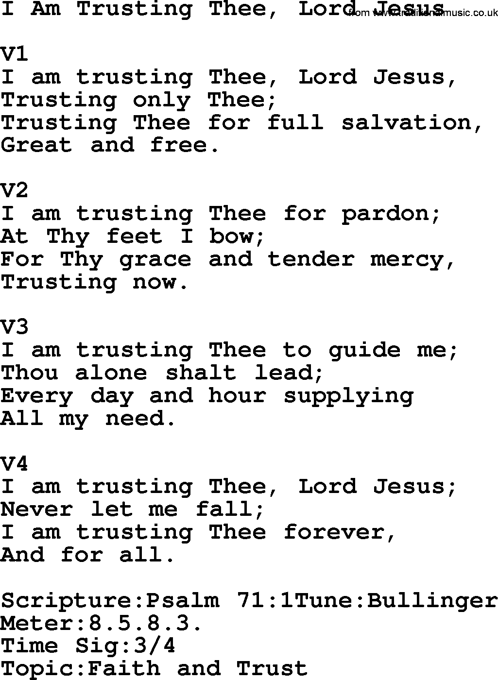 Adventist Hynms collection, Hymn: I Am Trusting Thee, Lord Jesus, lyrics with PDF