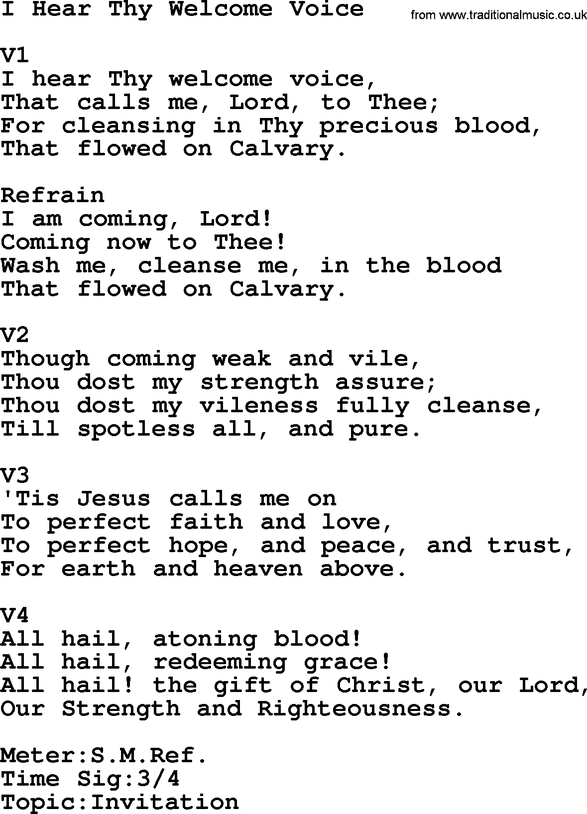 Adventist Hynms collection, Hymn: I Hear Thy Welcome Voice, lyrics with PDF