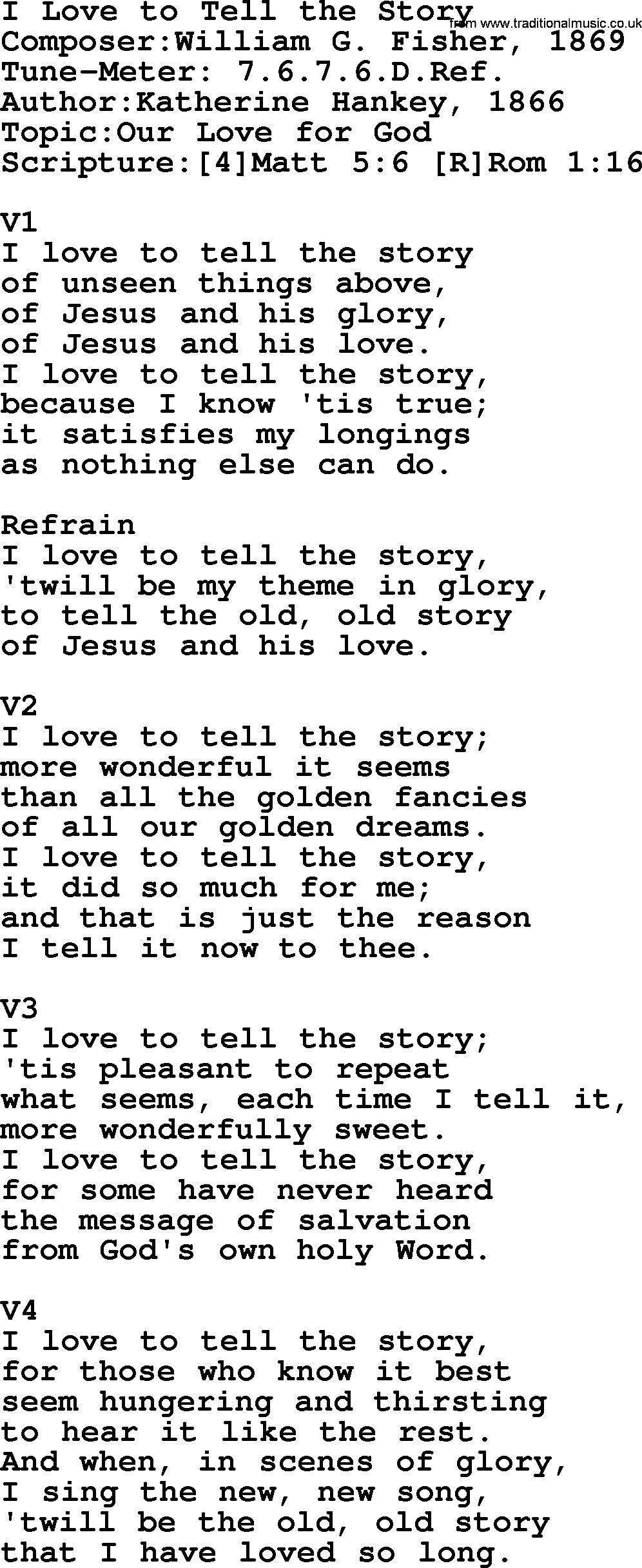 Adventist Hynms collection, Hymn: I Love To Tell The Story, lyrics with PDF
