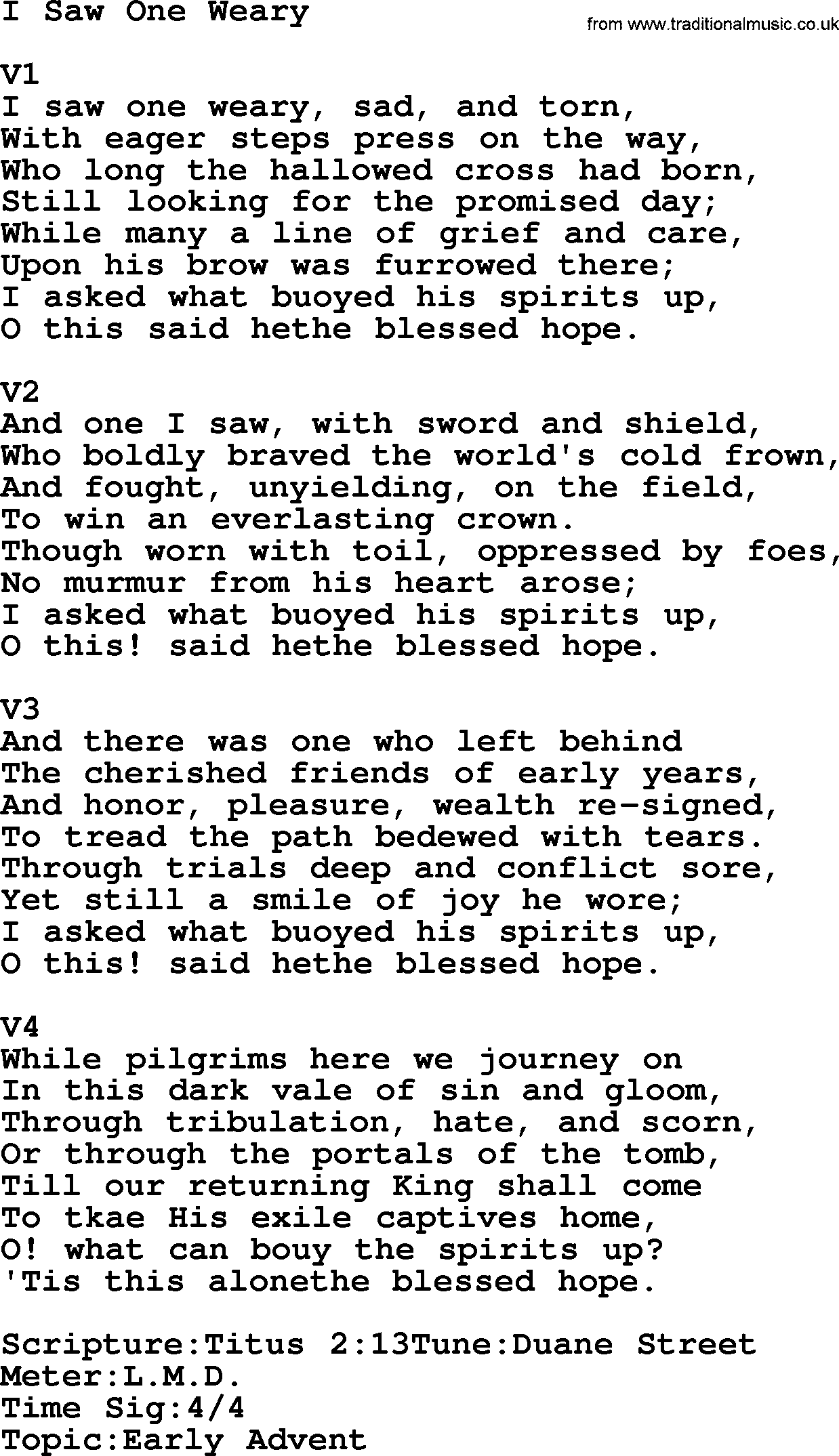 Adventist Hynms collection, Hymn: I Saw One Weary, lyrics with PDF