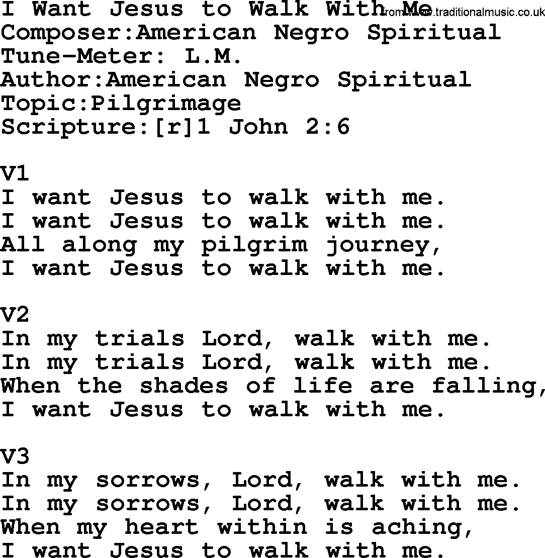 Adventist Hynms collection, Hymn: I Want Jesus To Walk With Me, lyrics with PDF