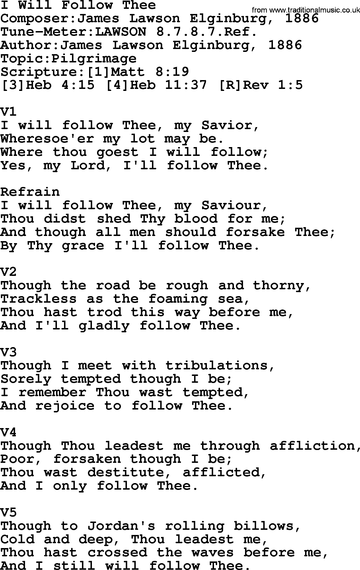 Adventist Hynms collection, Hymn: I Will Follow Thee, lyrics with PDF