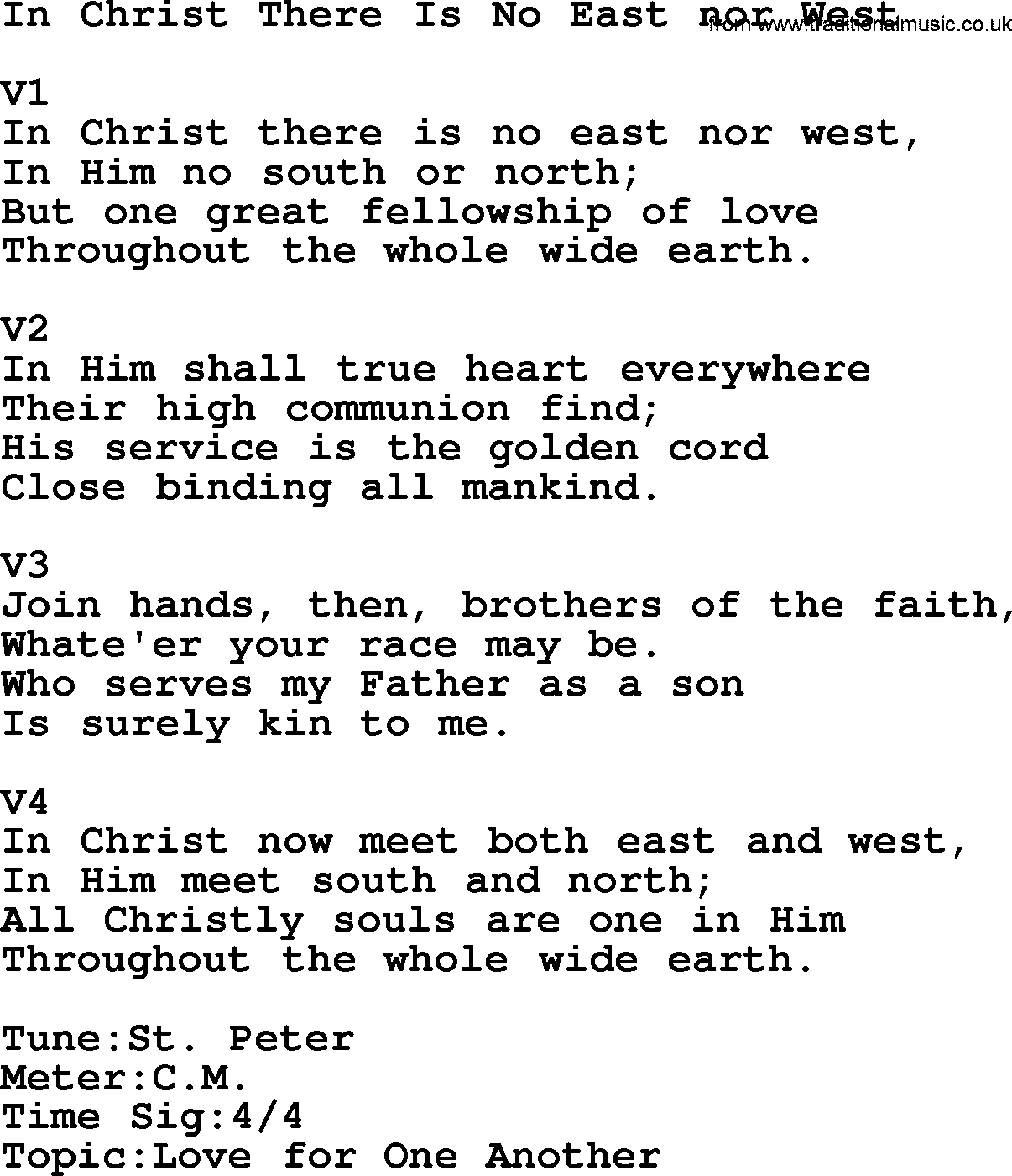 Adventist Hynms collection, Hymn: In Christ There Is No East Nor West, lyrics with PDF