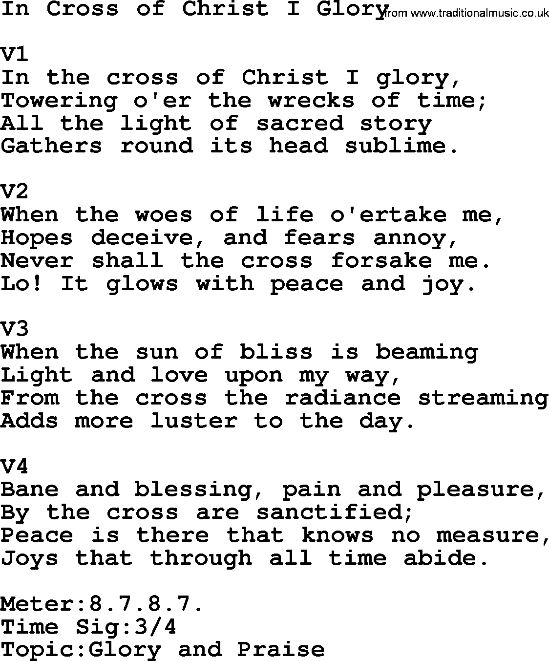 Adventist Hynms collection, Hymn: In Cross Of Christ I Glory, lyrics with PDF