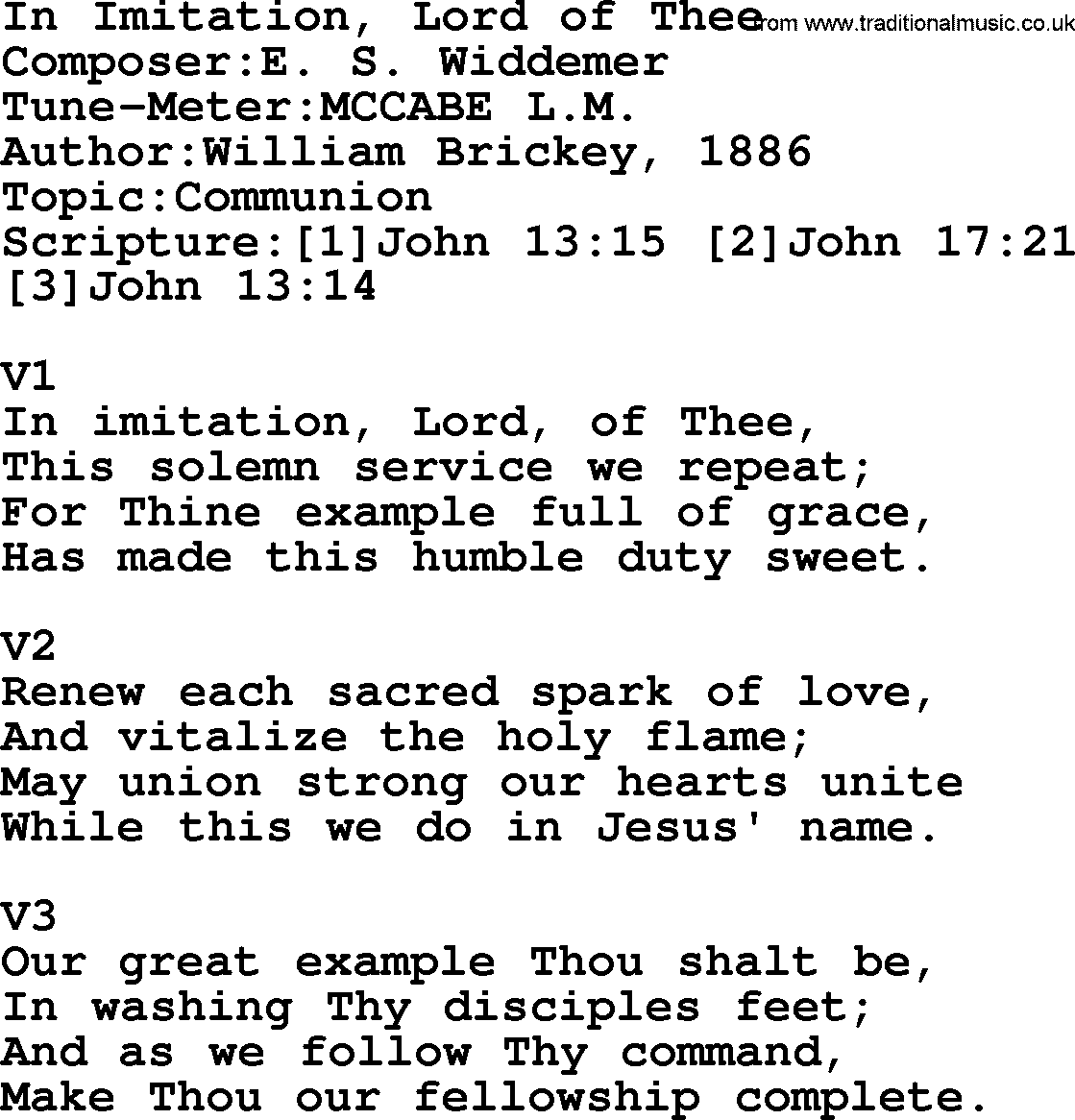Adventist Hynms collection, Hymn: In Imitation, Lord Of Thee, lyrics with PDF