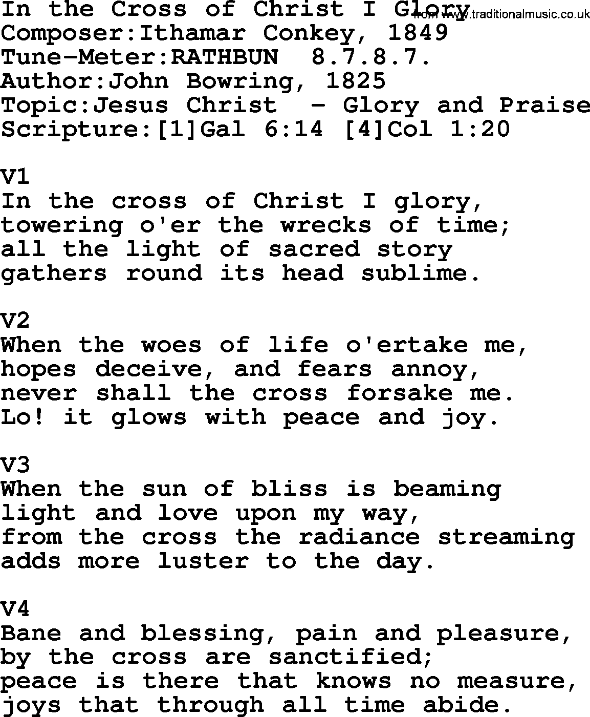 Adventist Hynms collection, Hymn: In The Cross Of Christ I Glory, lyrics with PDF