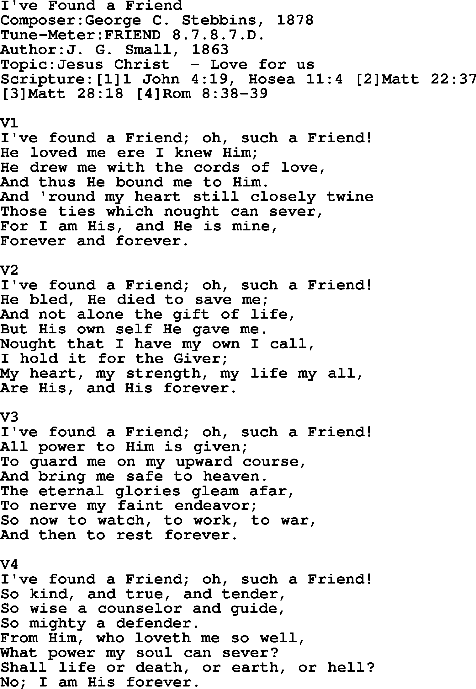 Adventist Hynms collection, Hymn: I've Found A Friend, lyrics with PDF