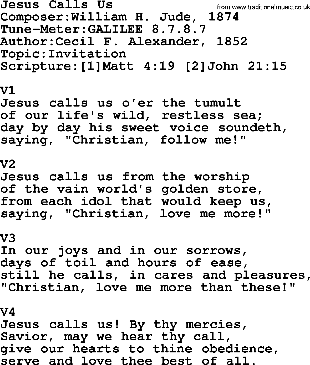Adventist Hynms collection, Hymn: Jesus Calls Us, lyrics with PDF
