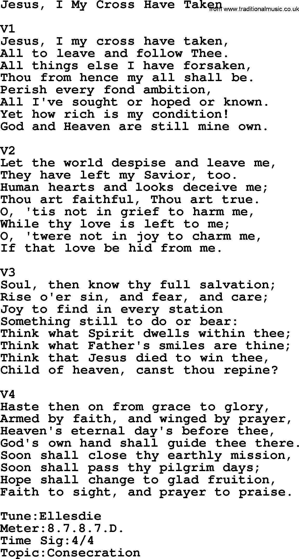 Adventist Hynms collection, Hymn: Jesus, I My Cross Have Taken, lyrics with PDF
