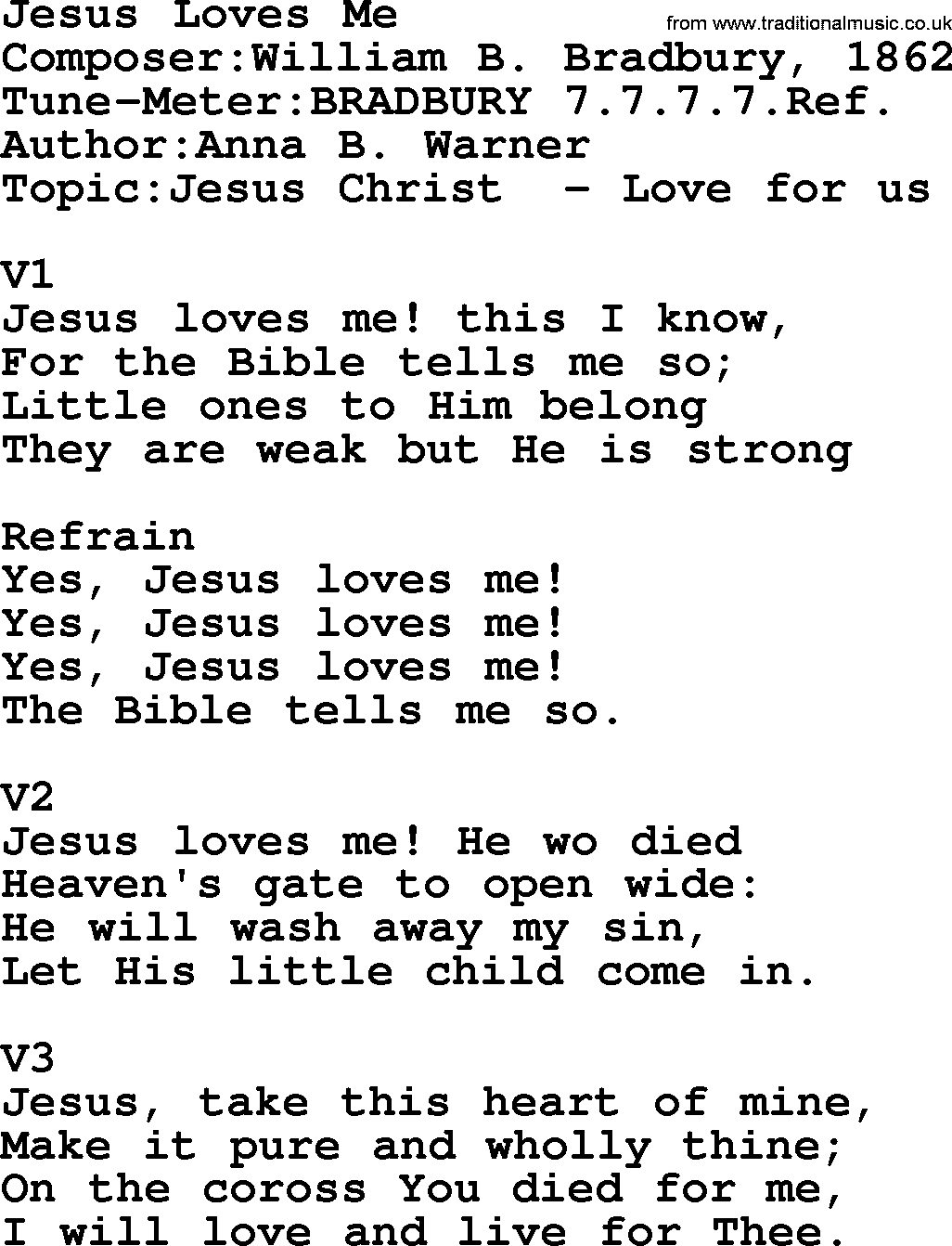 Adventist Hynms collection, Hymn: Jesus Loves Me, lyrics with PDF
