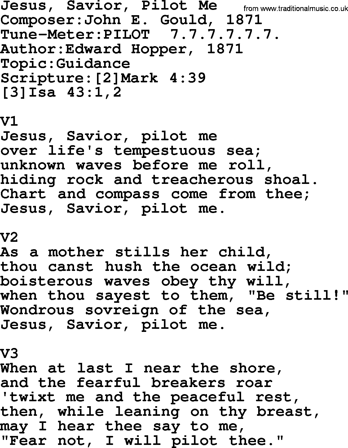 Adventist Hynms collection, Hymn: Jesus, Savior, Pilot Me, lyrics with PDF