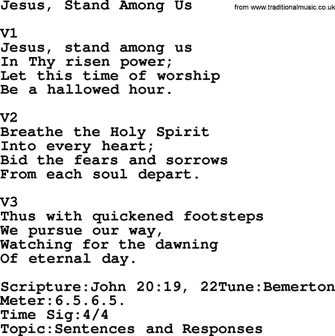 Adventist Hynms collection, Hymn: Jesus, Stand Among Us, lyrics with PDF